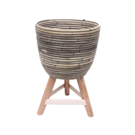 TOPF RUND LAMINIERT MIT HOLZSTÄNDER Ø.25 H.40cm INKL. KUNSTSTOFFEINLAGE - KOBOO GREY