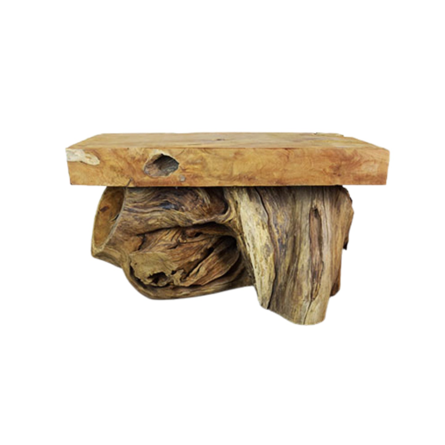 Tisch mit zwei Beinen, massives Teakholz, Tischplatte: L 106 cm, B 60 cm / Dicke 12,5 cm / H 61 cm