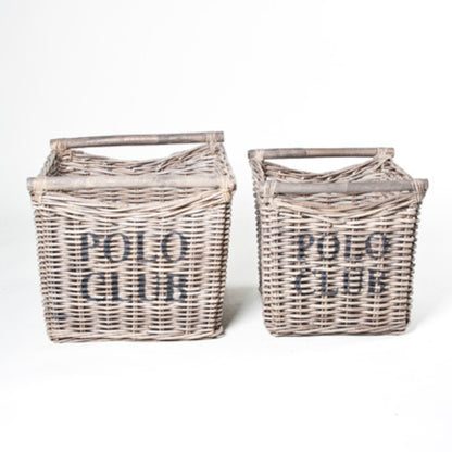 QUADRATISCHER KORB 2ER-SET MIT HOLZGRIFF – POLO CLUB