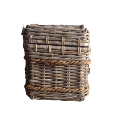 HOCKER W/LEATHER HANDLE KOBOO GREY