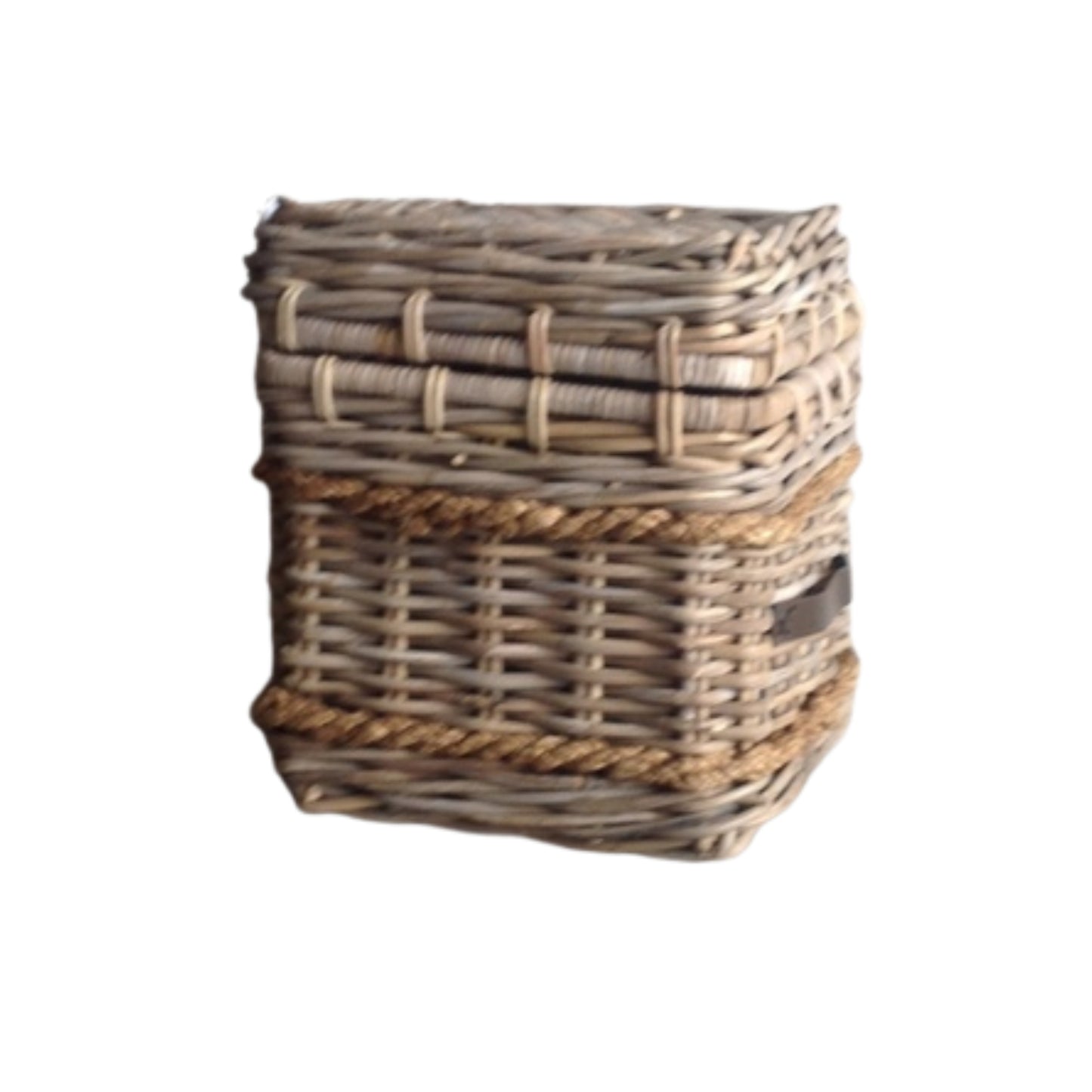 HOCKER W/LEATHER HANDLE KOBOO GREY