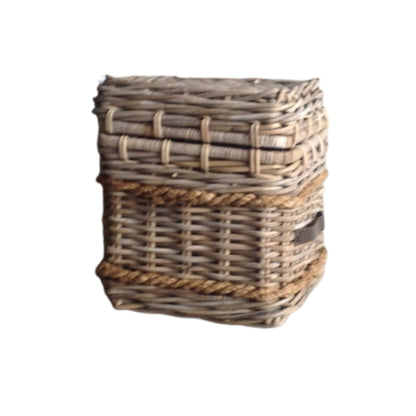 HOCKER W/LEATHER HANDLE KOBOO GREY