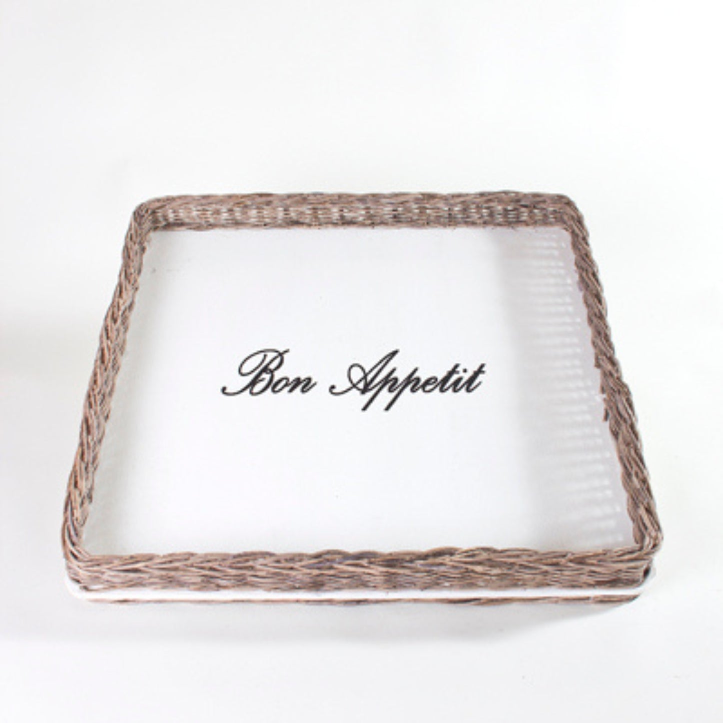 SQR. SERVING TRAY w/WHITE BOTTOM ‘BON APPETIT’