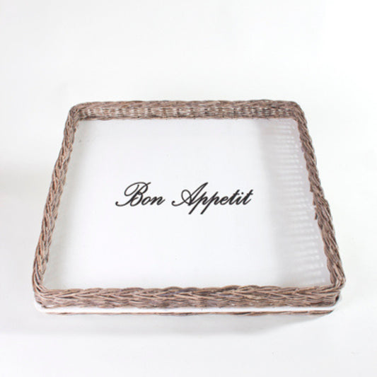 SQR. SERVIERTABLETT mit WEISSEM BODEN „BON APPETIT“