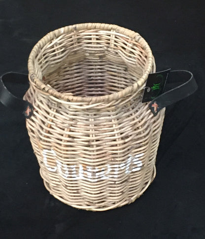 STORAGE BASKET w/LEATHER HANDLE ‘COUVERTS’
